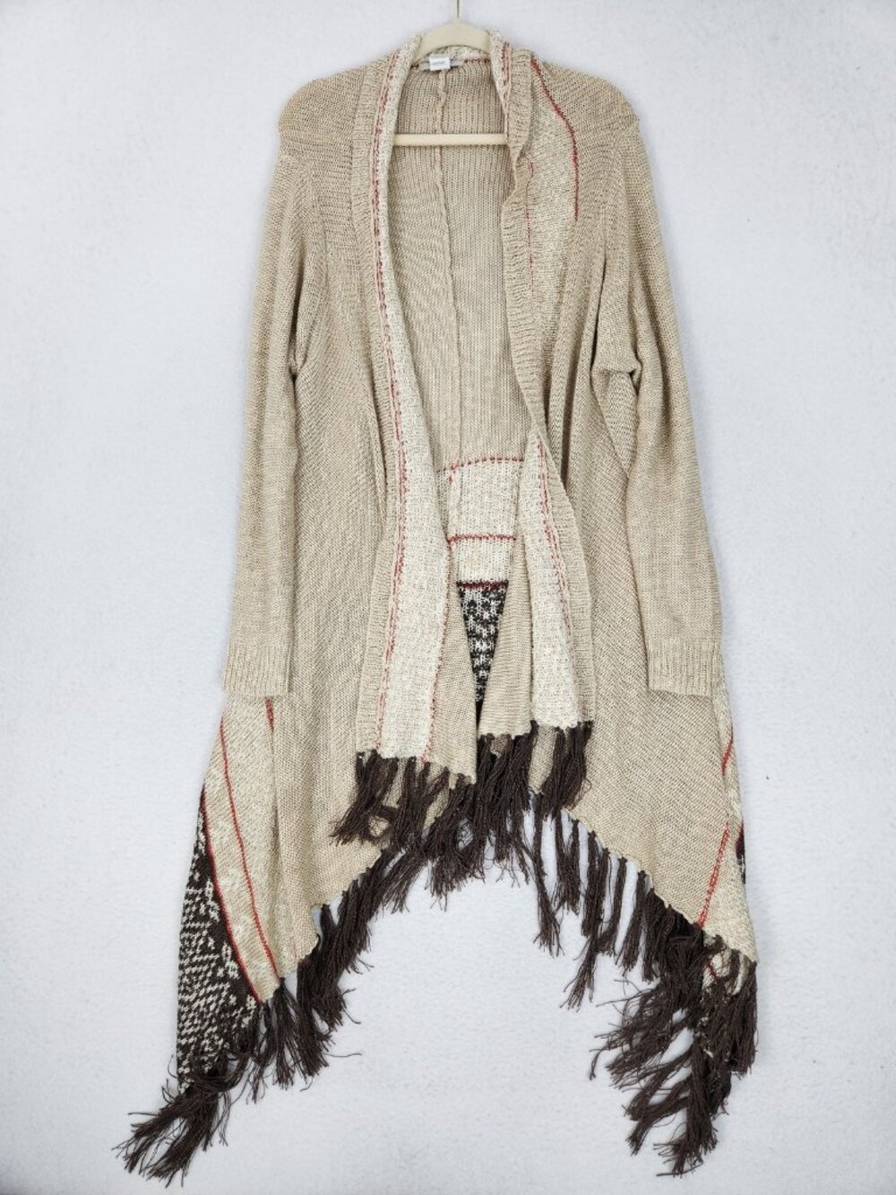 Ariat Sweater Womens XXL Beige Fringe Knit Long Western Aztec Duster Cardigan
